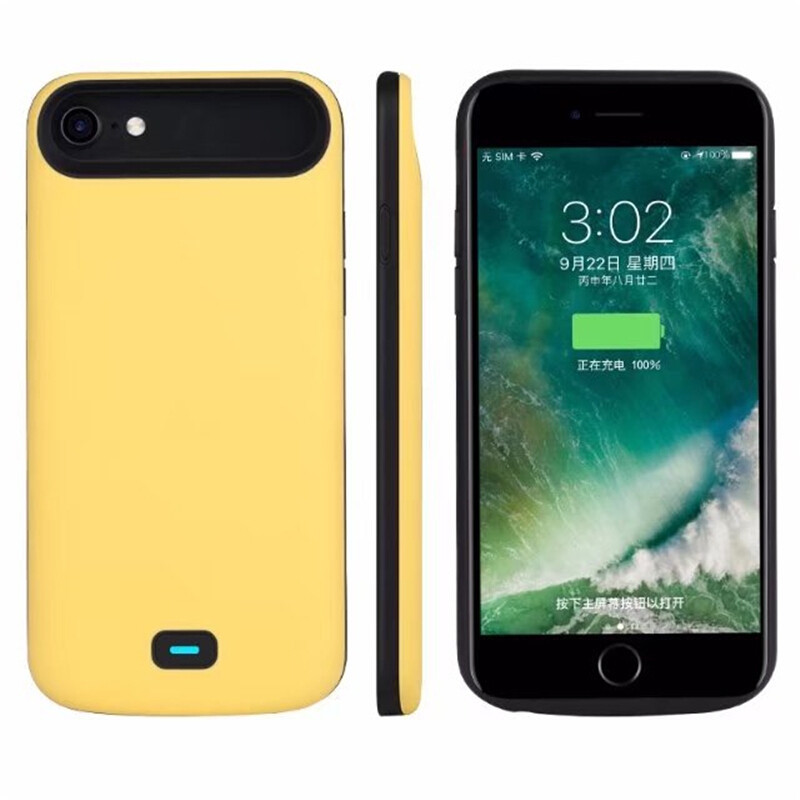 苹果(Apple)7plus/8plus 塑料背夹电池聚合物锂离子电芯 5.5英寸移动电源苹果专用8000毫安 柠檬黄