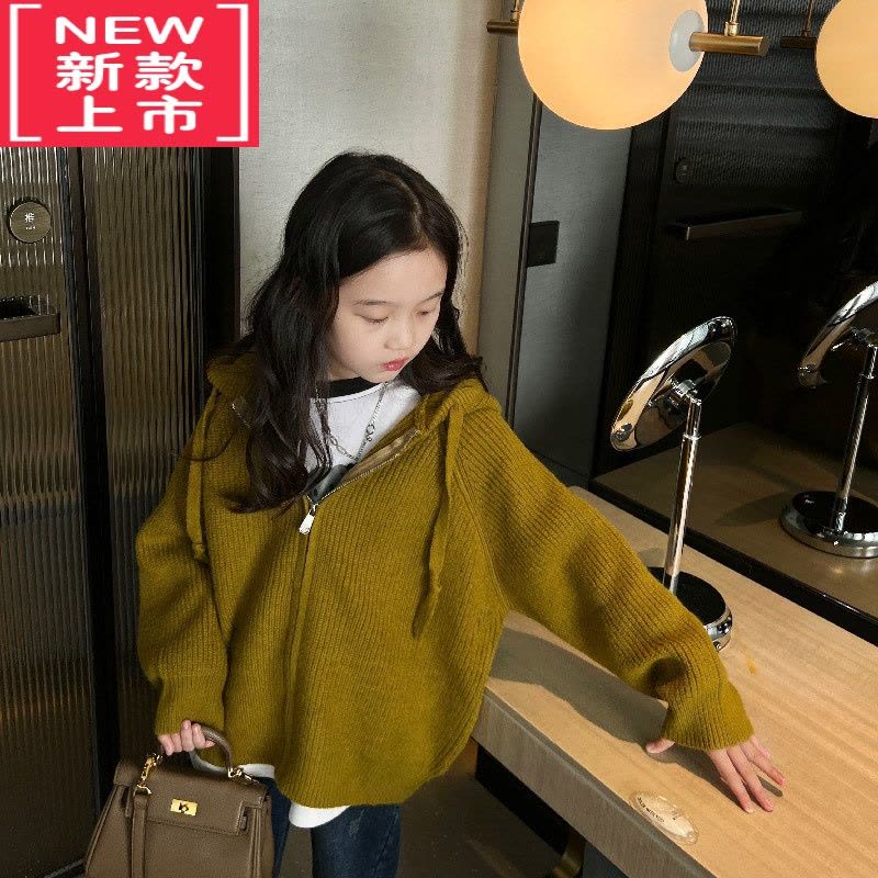 可莉允女童加厚带帽毛衣外套2022冬季新款童装中大童 洋气亲子装 大版图片