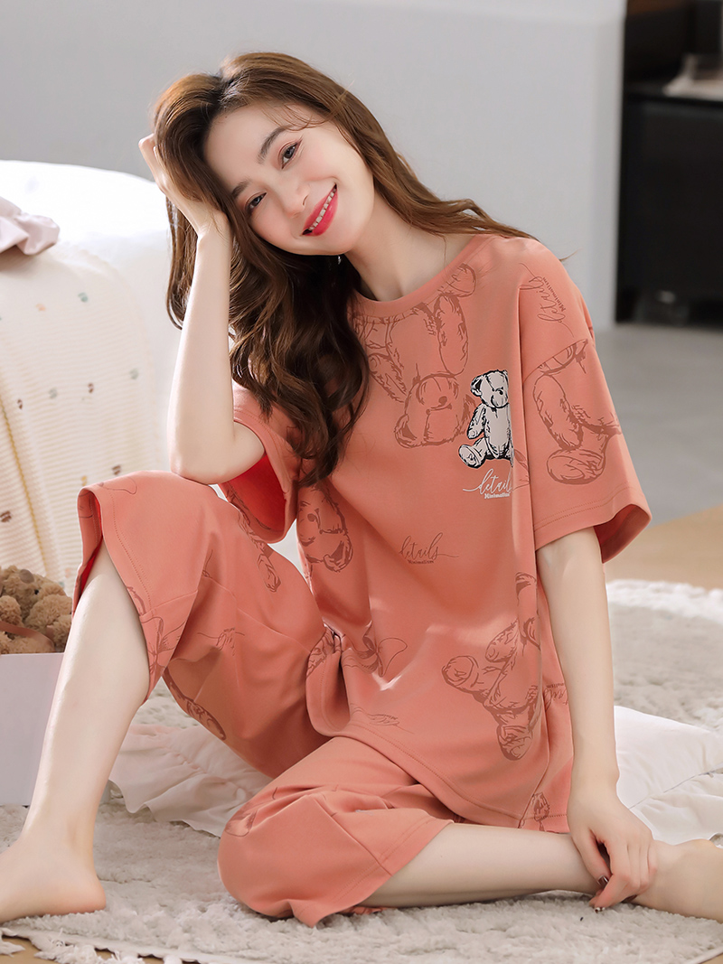睡衣女款夏季2025新款纯棉短袖七分裤可外穿甜美大码家居服春秋款 LF313主图款 XXL