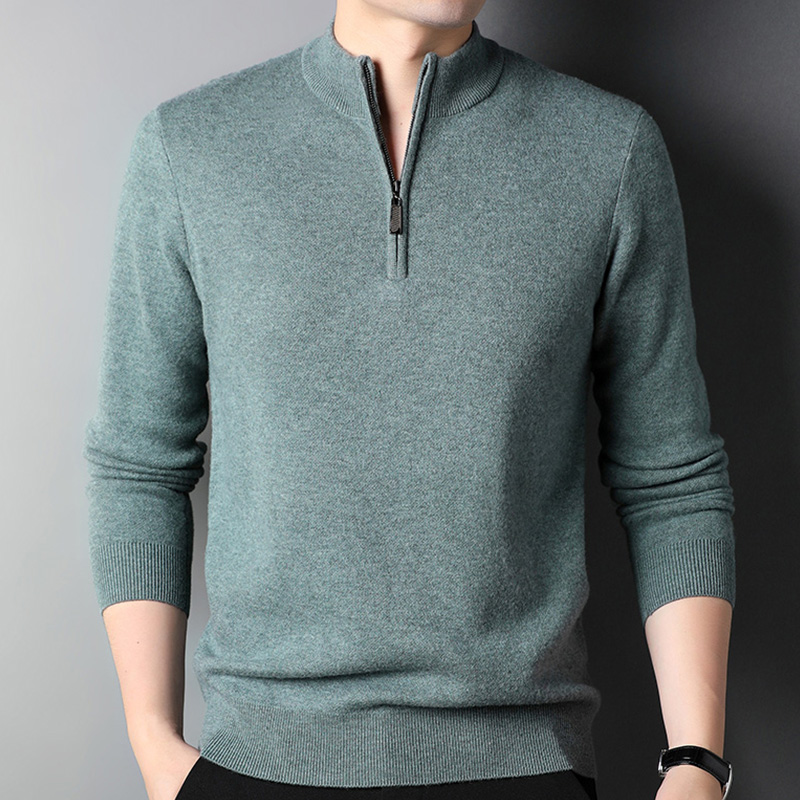 专柜品牌 免费试穿羊绒毛衣男半高拉链针织衫秋冬装加厚男款立领羊毛衫打底衫100纯羊毛衫套头商务羊绒衫男士毛衣 15217#明花兰 180/2XL