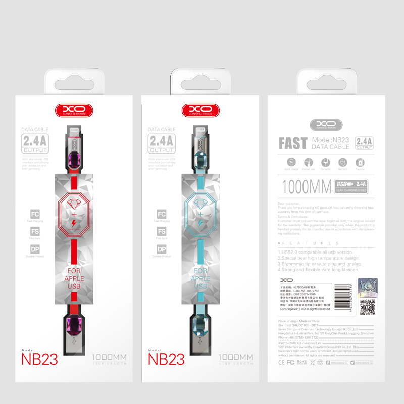 XO 八角宝石锌合金数据线 XO-NB23