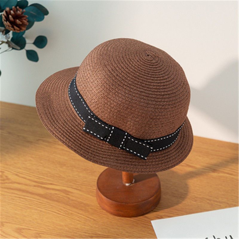 张柏芝同款草帽女夏天韩版潮短檐沙滩遮阳帽太阳帽防晒帽子凉帽咖啡色