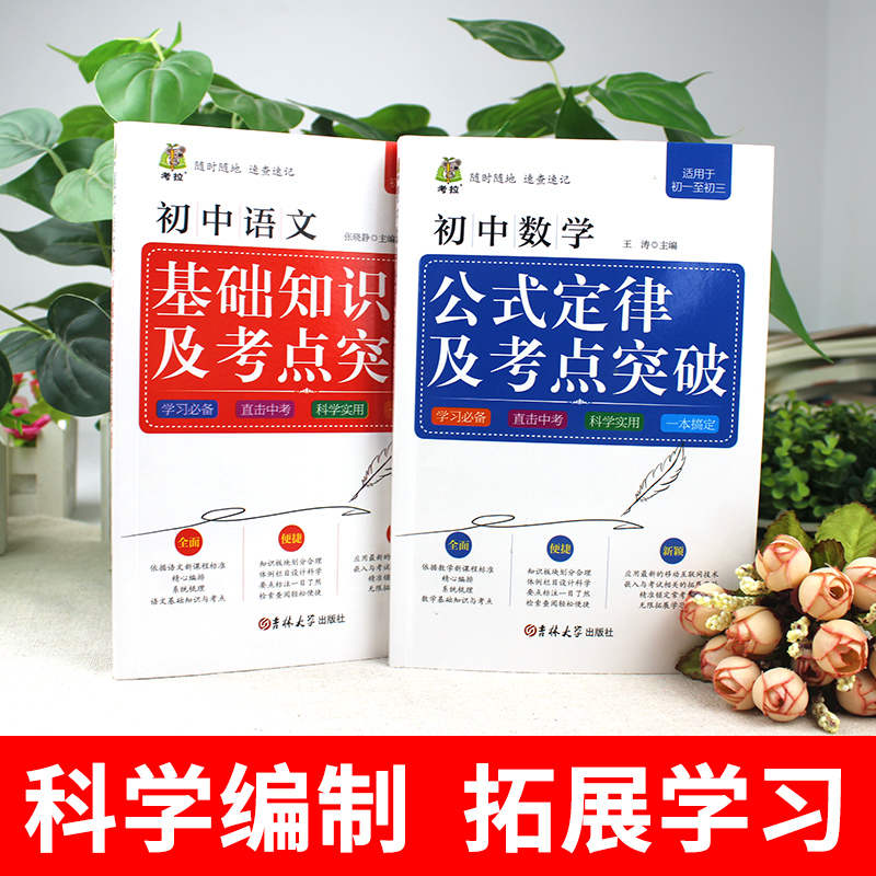 [正版]全2册掌中宝新版初中语文基础知识及考点突破中学生工具书 数学公式定律手册初中通用初中中考总复习资料数学公式知识大高清大图