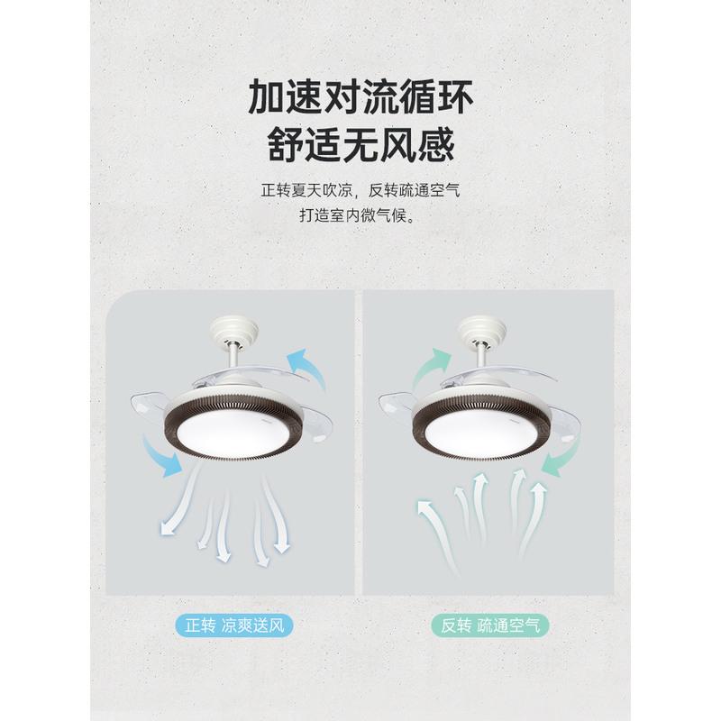 艾美特隐形风扇灯吊扇灯客餐厅卧室家用简约吸顶一体电风扇灯吊灯 金色款[36寸-24W柔光8档定时]3档调风高清大图