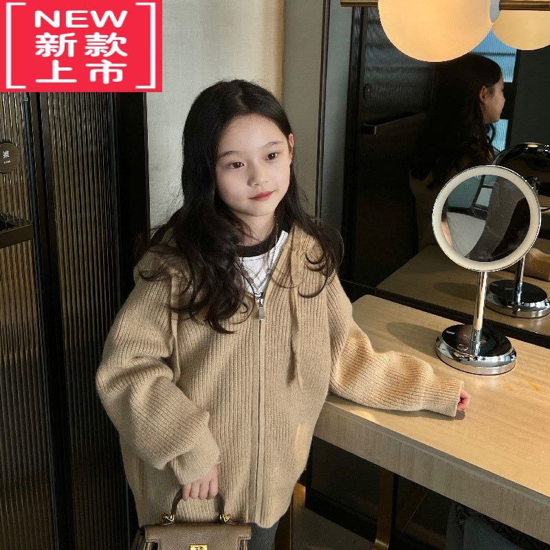 可莉允女童加厚带帽毛衣外套2022冬季新款童装中大童 洋气亲子装 大版图片