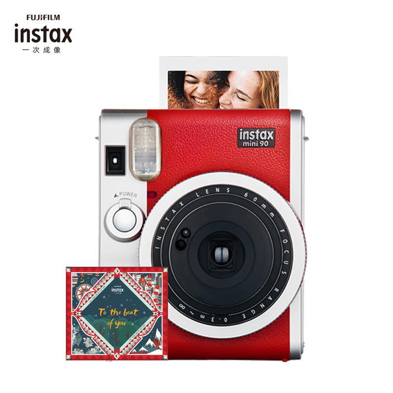 富士(FUJIFILM)INSTAX 立拍立得 一次成像 胶片相机 mini90典藏红 套餐五(含限定礼盒+10张相纸)