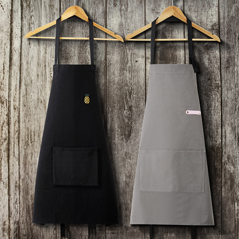 透气棉布刺绣围裙女时尚家用厨房防油耐脏耐磨围腰工作服