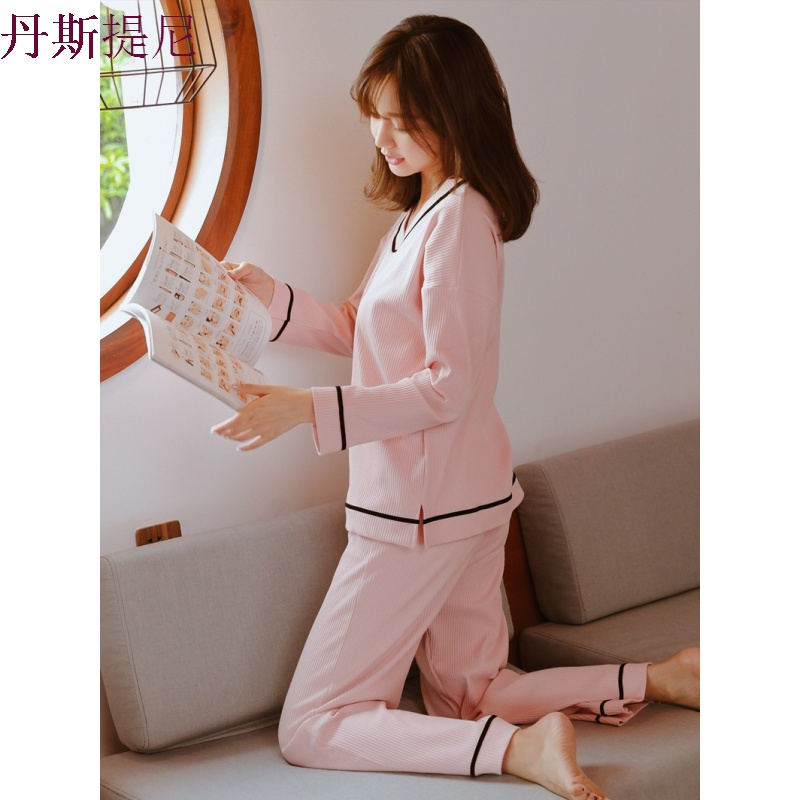 睡衣女秋季 长袖纯棉韩版可爱甜美清新学生套装休闲 家居服粉色