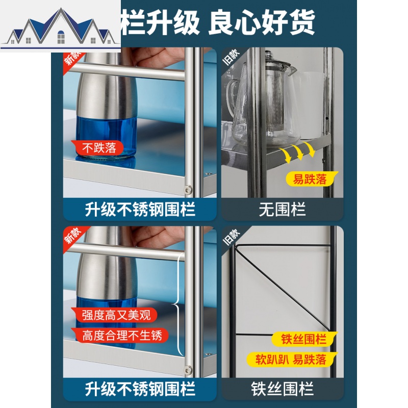 不锈钢厨房置物架落地式多层微波炉架子收纳架放锅烤箱家用省空间 三维工匠高清大图