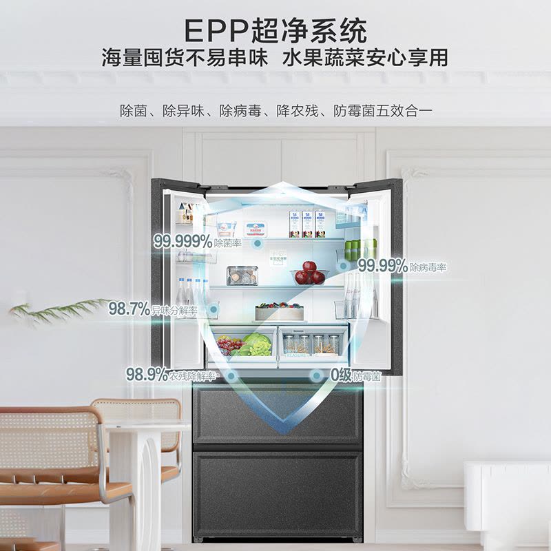 海尔(Haier)460升多门超薄零嵌冰箱 全空间保鲜 EPP超净 专属制冰盒 BCD-460WGHFD14S9U1图片