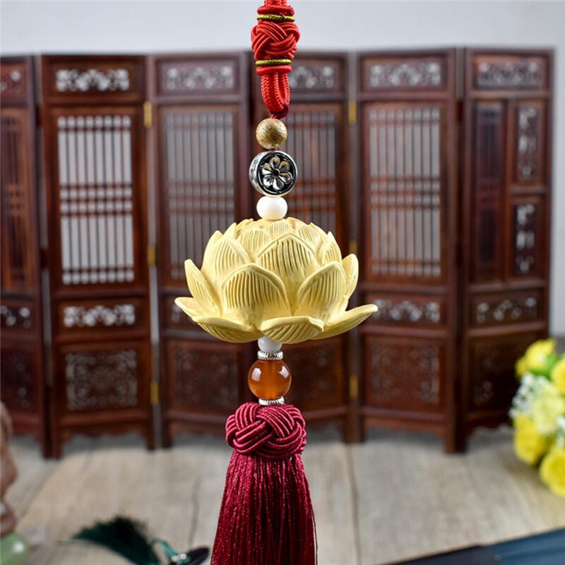 适用于汽车挂件黄杨木莲花车挂车用摆件装饰品后视镜坠