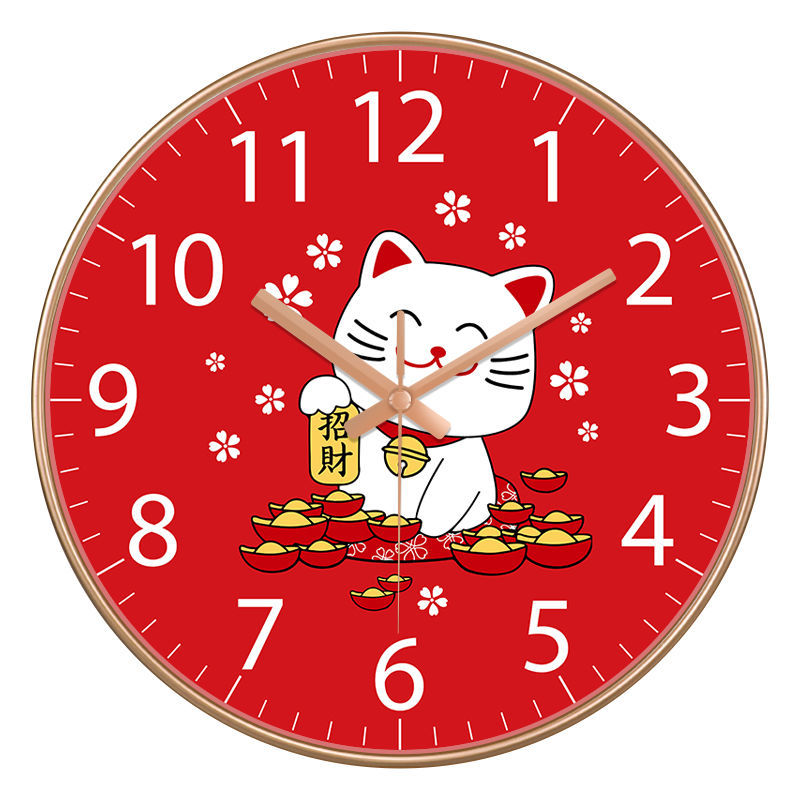 铭侣 挂钟网红卡通钟表挂钟客厅家用时尚可爱招财猫时钟现代简约创意