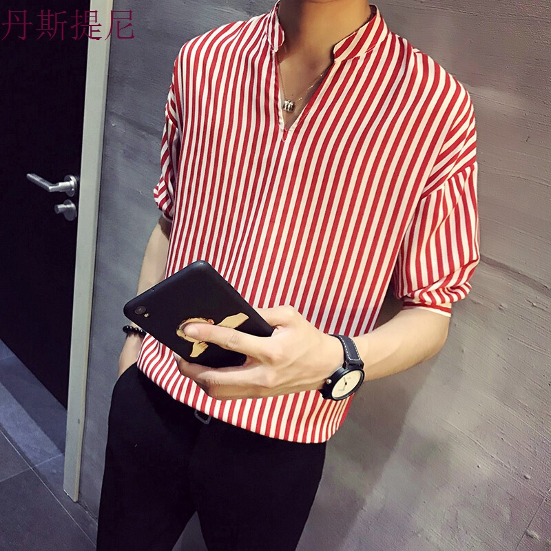 男士型师美5分五分袖衬衫衣夜场男模帅气个性不规则上衣服装