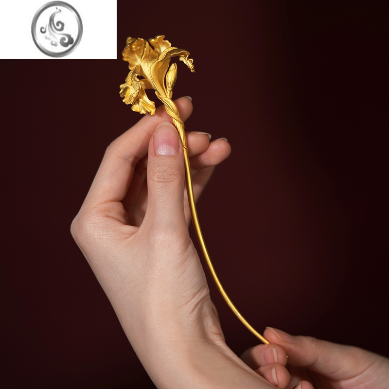 jimi鸢尾花发簪镀金小众设计古风中式汉服配饰簪子古典大气简约潮发饰