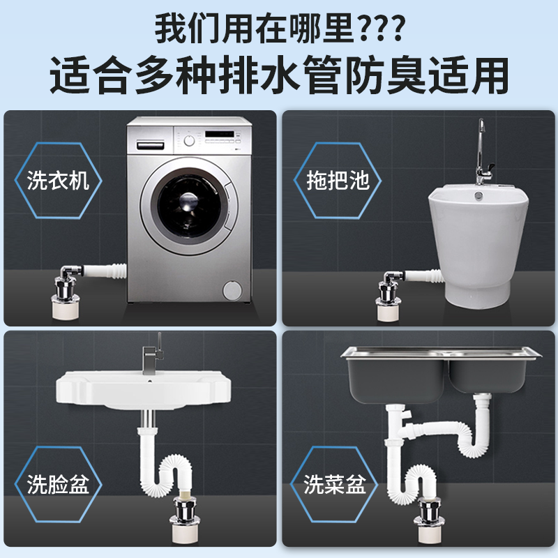 潜水艇洗衣机地漏防臭排水管转接头密封塞防返水防臭防虫40-50管道一插即用防臭式 XSW-8系列弯头