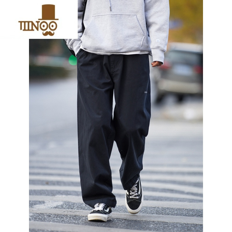 yanxu卡其色休闲裤男夏季日系学院风男生宽松直筒滑板裤