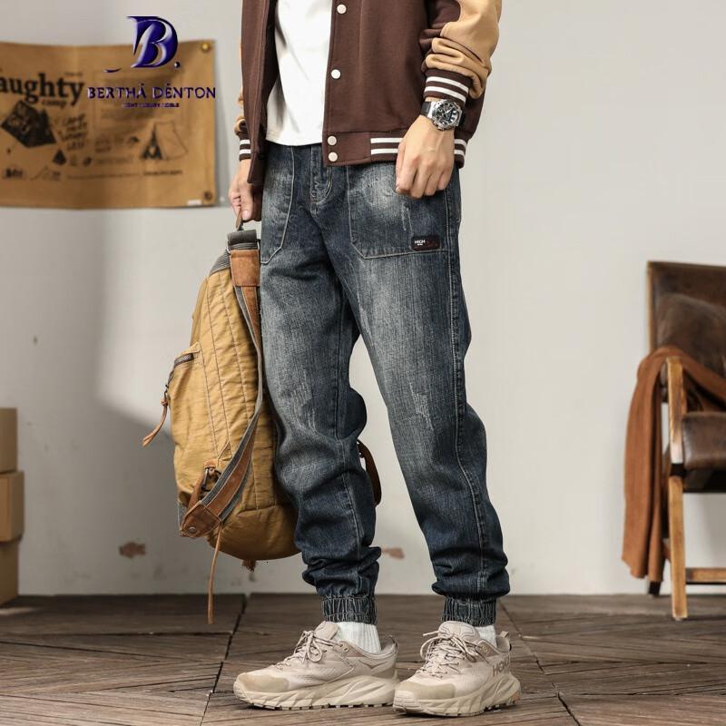 伯莎丹顿品牌牛仔裤男春季休闲宽松哈伦束脚男士工装裤子韩版潮流百搭