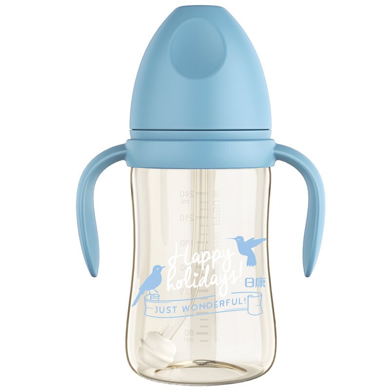 清仓款日康宽口有柄自动奶瓶(240ML ppsu)RK-3165颜色随机