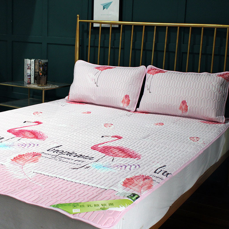 家柏饰(CORATED)泰国乳胶凉席三件套夏季冰丝天丝软席垫子1.5可机洗1.8m床凉席/凉枕 火烈鸟 1.8m（6英尺）床