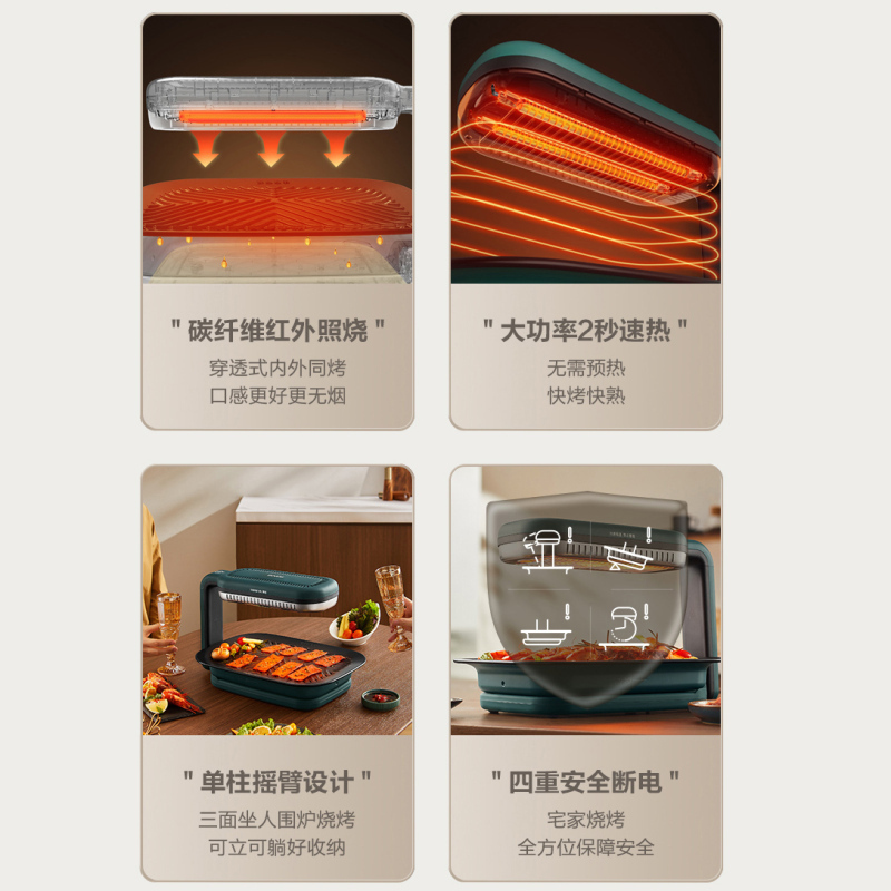 苏泊尔(SUPOR) 无烟烧烤炉照烧炉 烤肉锅电烤炉家用不粘分体可拆洗 烤串烤肉盘电烤盘烤肉机铁板烧GJ3828Z802
