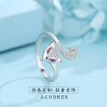 鑫铂尼925银立体小狐狸耳钉气质百搭个性银饰品七夕情人节生日礼送女友 小狐狸戒指