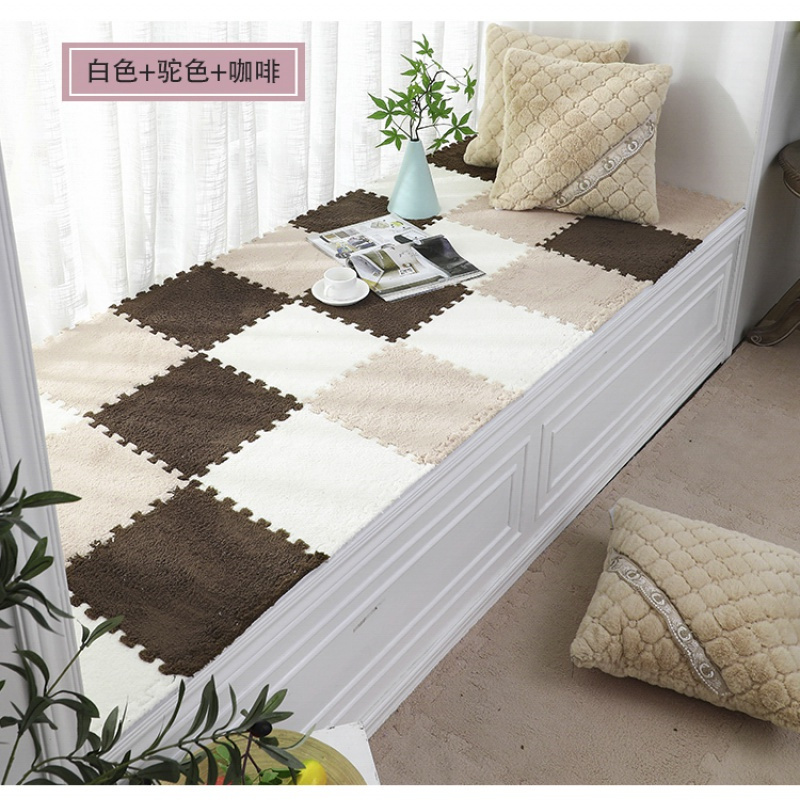 家柏饰(CORATED)卧室地毯满铺房间床边家用网红拼接地垫方块拼图可水洗爬爬垫 驼色+米白+咖啡 25*25厘米（10片装）无边条