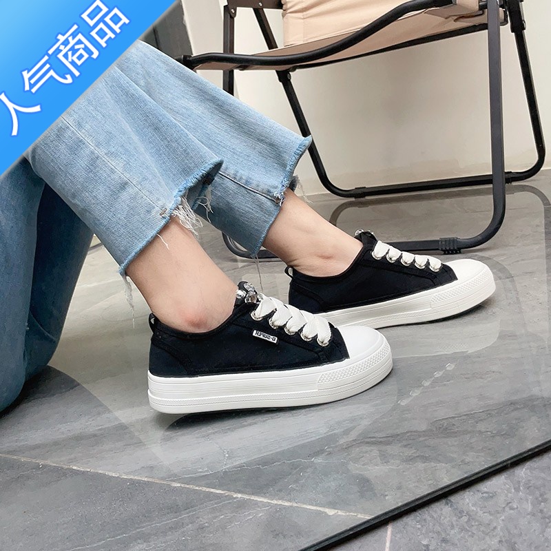 SUNTEK帆布鞋女2023新款夏季薄款透气网面网鞋厚底百搭配裙子小白鞋高清大图