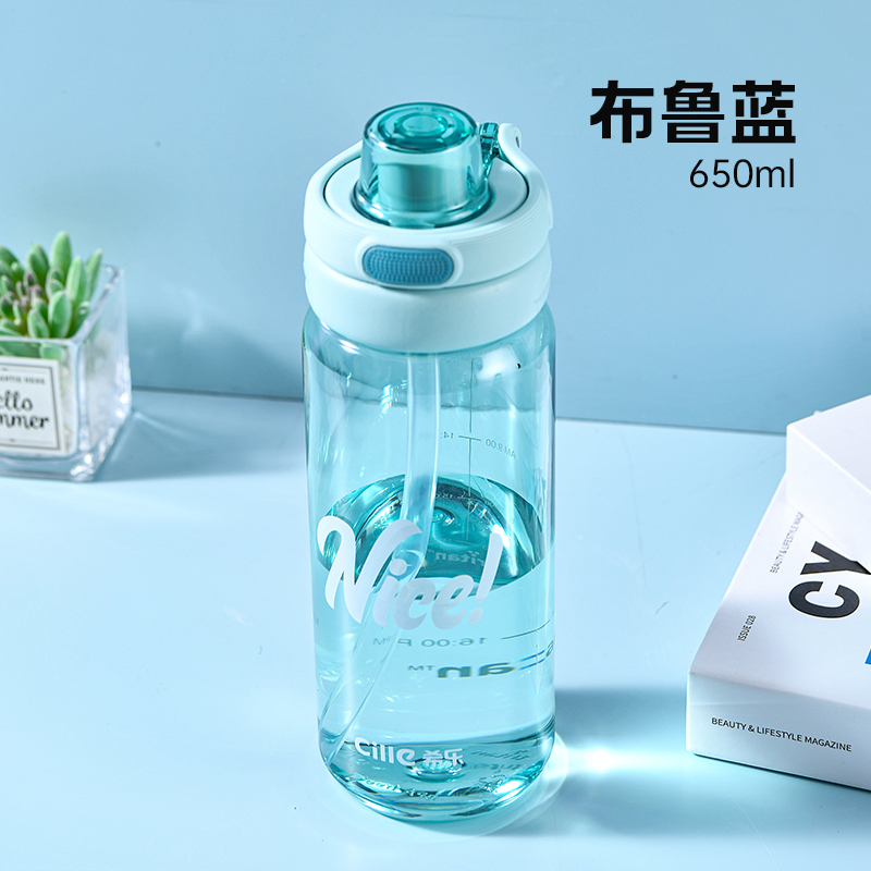 希乐tritan水杯女士高颜值吸管杯中学生大容量户外便携随手杯弹盖杯子高清大图