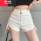 YIBUSHENG白色性感辣妹短热裤女设计感拉链直筒短裤高腰抽绳修身休闲裤