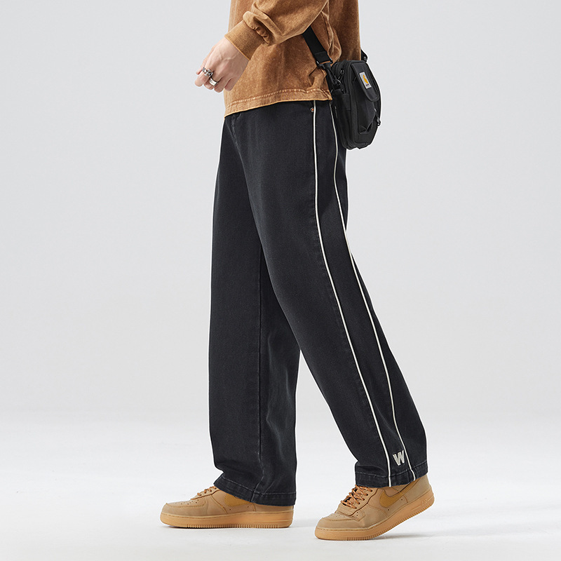 jeans trousers字母美式简约新品牛仔裤男士宽松休闲外穿百搭长裤