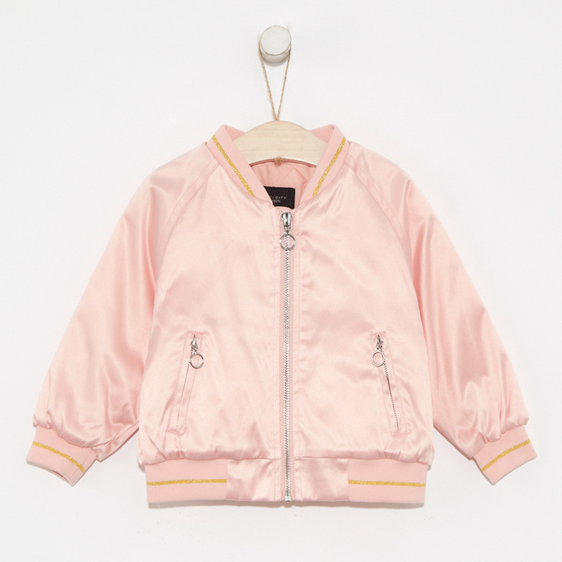 【2件2折价:41】米喜迪mecity童装女童棉服嘴唇双翻珠片棒球领棉服 水晶玫 110/52