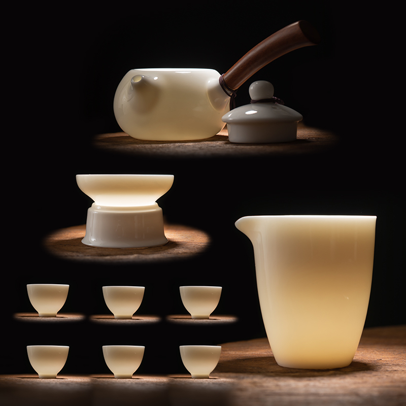 苏氏陶瓷(SUSHI CERAMICS)羊脂玉手柄功夫茶具套装德化中国白茶具礼盒
