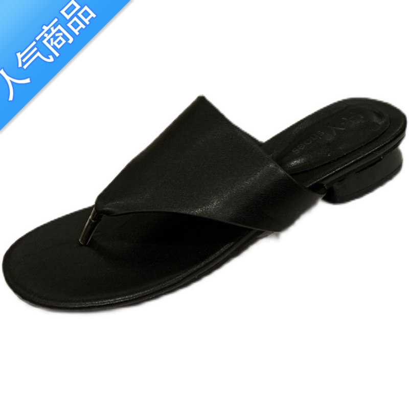 SUNTEK法式小众凉拖外穿女鞋子2023年春夏新款圆头夹趾沙滩罗马风U拖高清大图