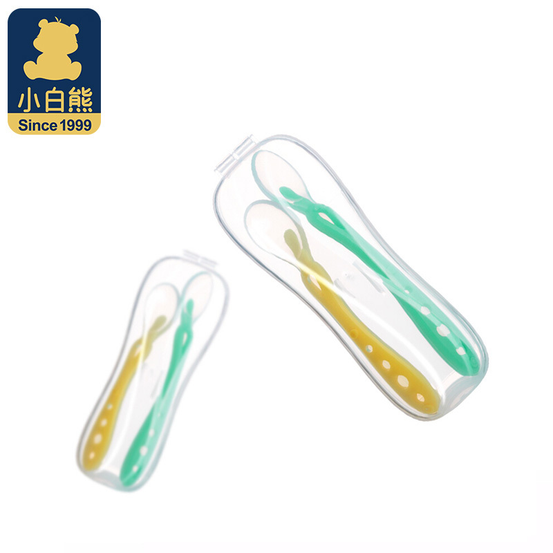 小白熊 (Snow Bear)婴儿硅胶喂食勺组 宝宝专用软勺 宝宝碗勺餐具PP 2个装 09626
