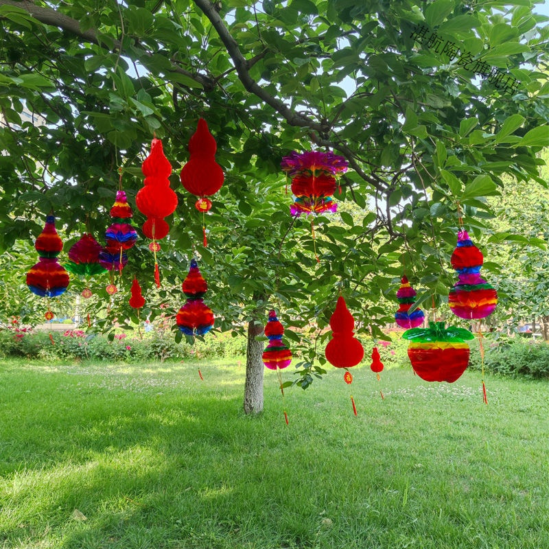 端午节挂的纸葫芦七彩色东北五月节门楣批装饰水晶灯笼 厂家发 七彩8