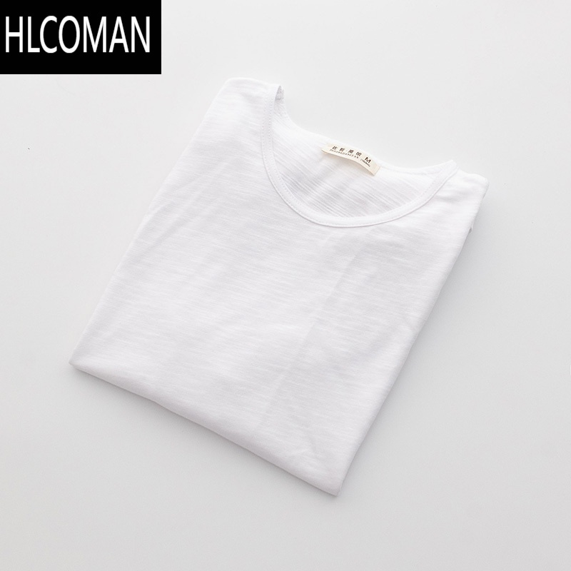 HLCOMAN竹节棉男士纯色情侣装半袖打底衫体恤长袖ins夏短袖T恤