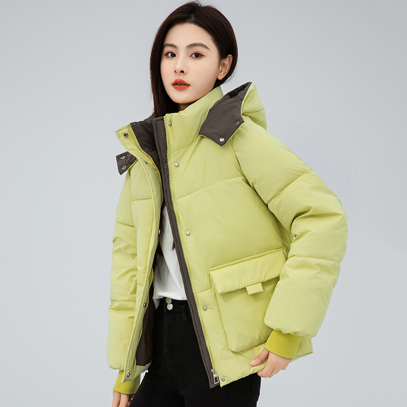 羽绒棉衣女外套2024新款连帽面包服百搭冬装韩版宽松短款时尚棉服高清大图