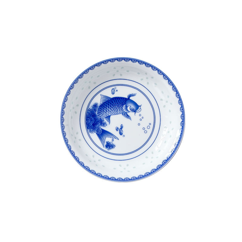 LICHEN 陶瓷味碟料碟小菜碟子景德镇青花玲珑瓷器年年有余餐具 直径10厘米 优品