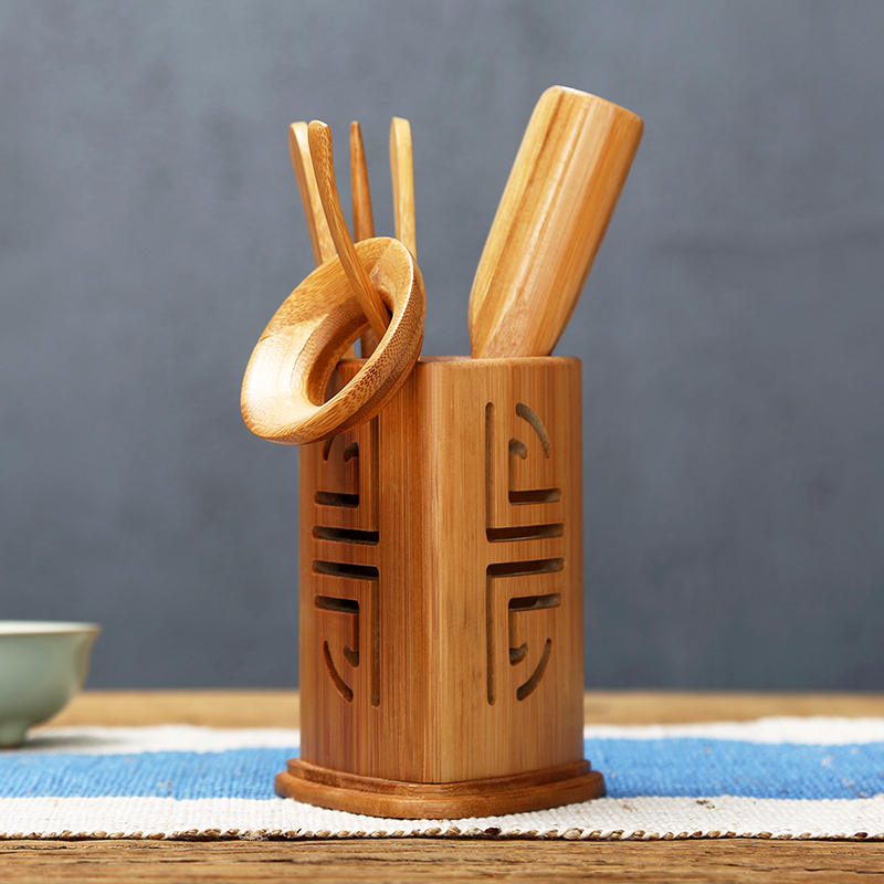 常生源 茶道 竹木实木六君子茶针茶铲茶夹双福茶道