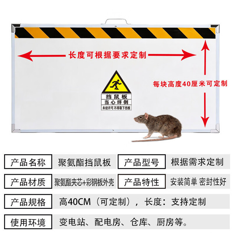 华龙盾 聚氨酯夹芯挡鼠板配电室机房专用 长180-189cm厚4cm高50cm高清大图