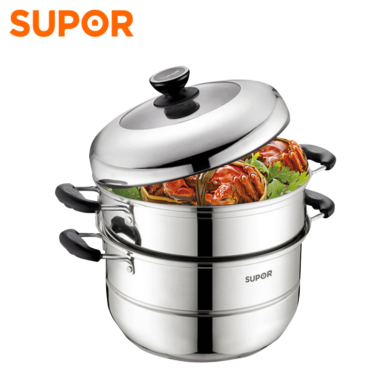 苏泊尔(SUPOR)易存储304食品级不锈钢双层复底蒸锅易清洁易储存高透可视玻璃 SZ28B2 28cm