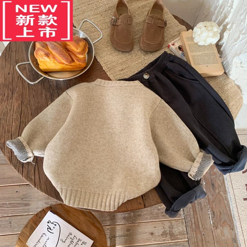 可莉允儿童毛衣2022秋冬季新款男童熊头套头针织衫宝宝韩版舒适圆领上衣图片