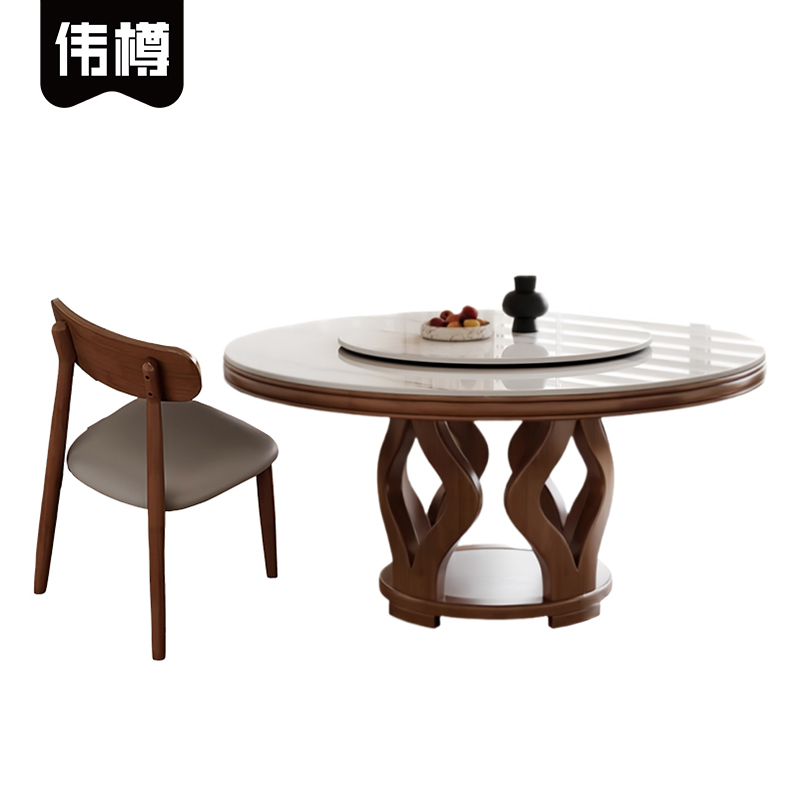 伟樽岩板餐桌180*180*75cm+椅子*10套高清大图