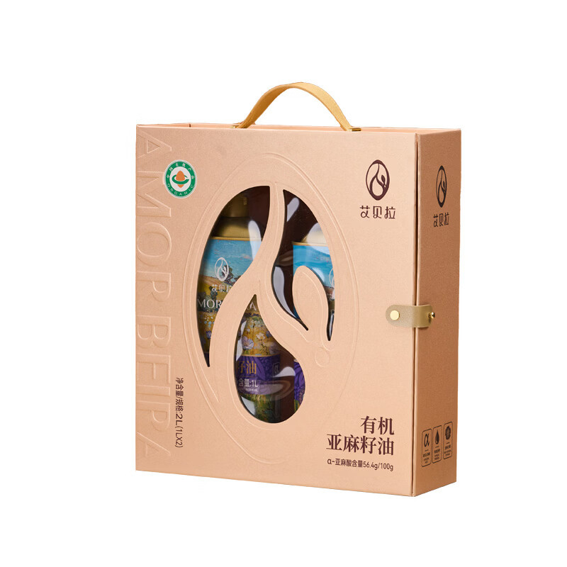 艾贝拉 食用植物有机冷榨亚麻籽油礼盒1L*2高清大图