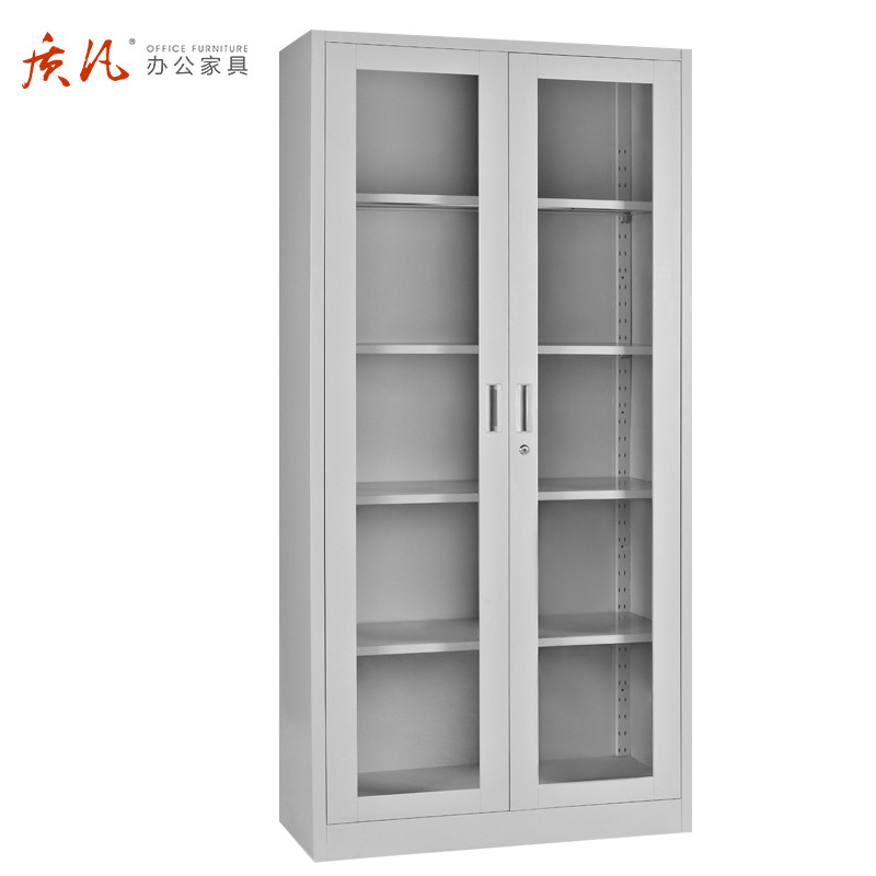 质凡钢制通体玻璃双开门文件柜