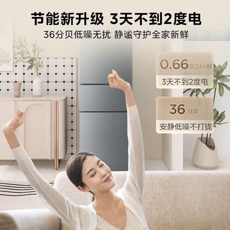 华凌冰箱美的出品213L三门三温储鲜 节能省电占地小可冷藏冷冻家用租房轻音运行HR-223T钛钢灰-星烁图片