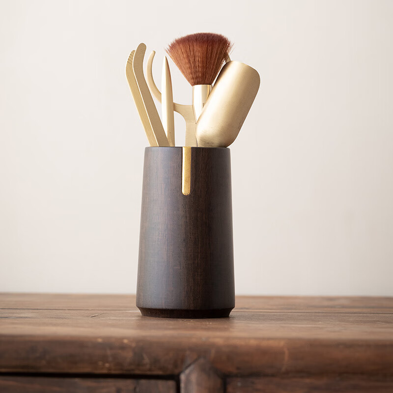 黑檀铜木茶道六君子功夫茶艺组合套装茶具配件养壶笔茶夹防烫茶道 黑檀简壹茶道(金)+得物配件高清大图