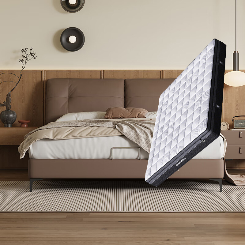 喜临门缓缓+白骑士喜礼床垫 皮床主卧真皮大床婚床家具 中古咖+白骑士喜礼床垫1.5*2米