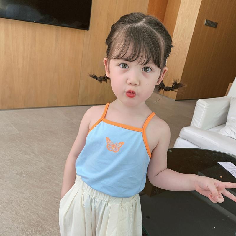 女宝宝棉夏装2021新款印花小女孩吊带衫韩版撞色蝴蝶女童小背心威珺