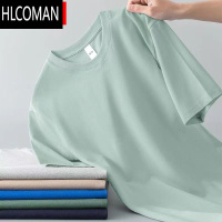 HLCOMAN新疆棉]圆领男女t恤短袖2025新款夏季百搭宽松纯色汗衫